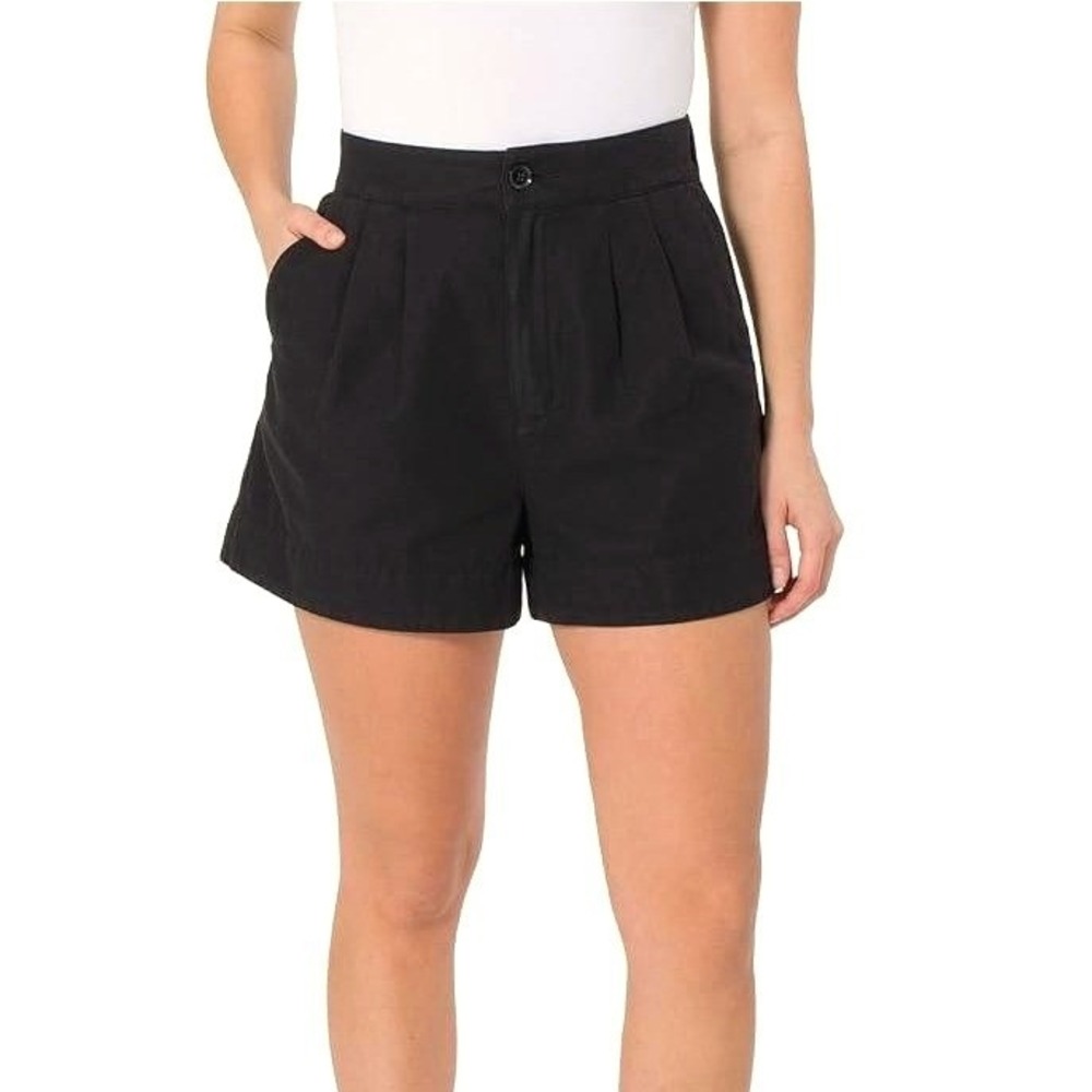 Joie Black Cotton Linen Pleated Shorts Elastic Back Casual Classic Size S